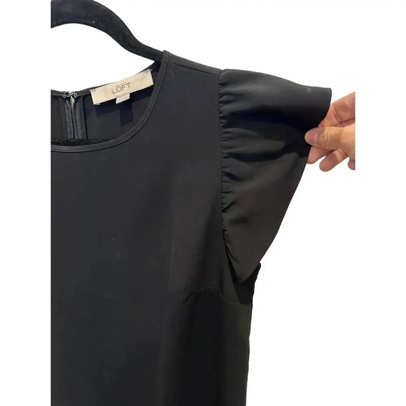 Ann Taylor LOFT Women Black Short Sleeve Crew Neck Back Zip Ruffle Dress Size M - Picture 2 of 7
